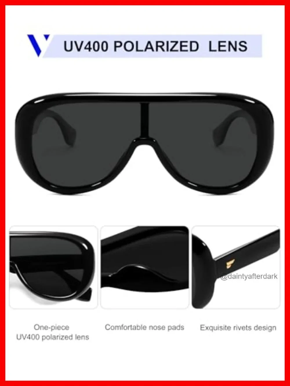 Oversized Aviator Square Sunglasses One-Piece Polarized Lens Retro Futuristic